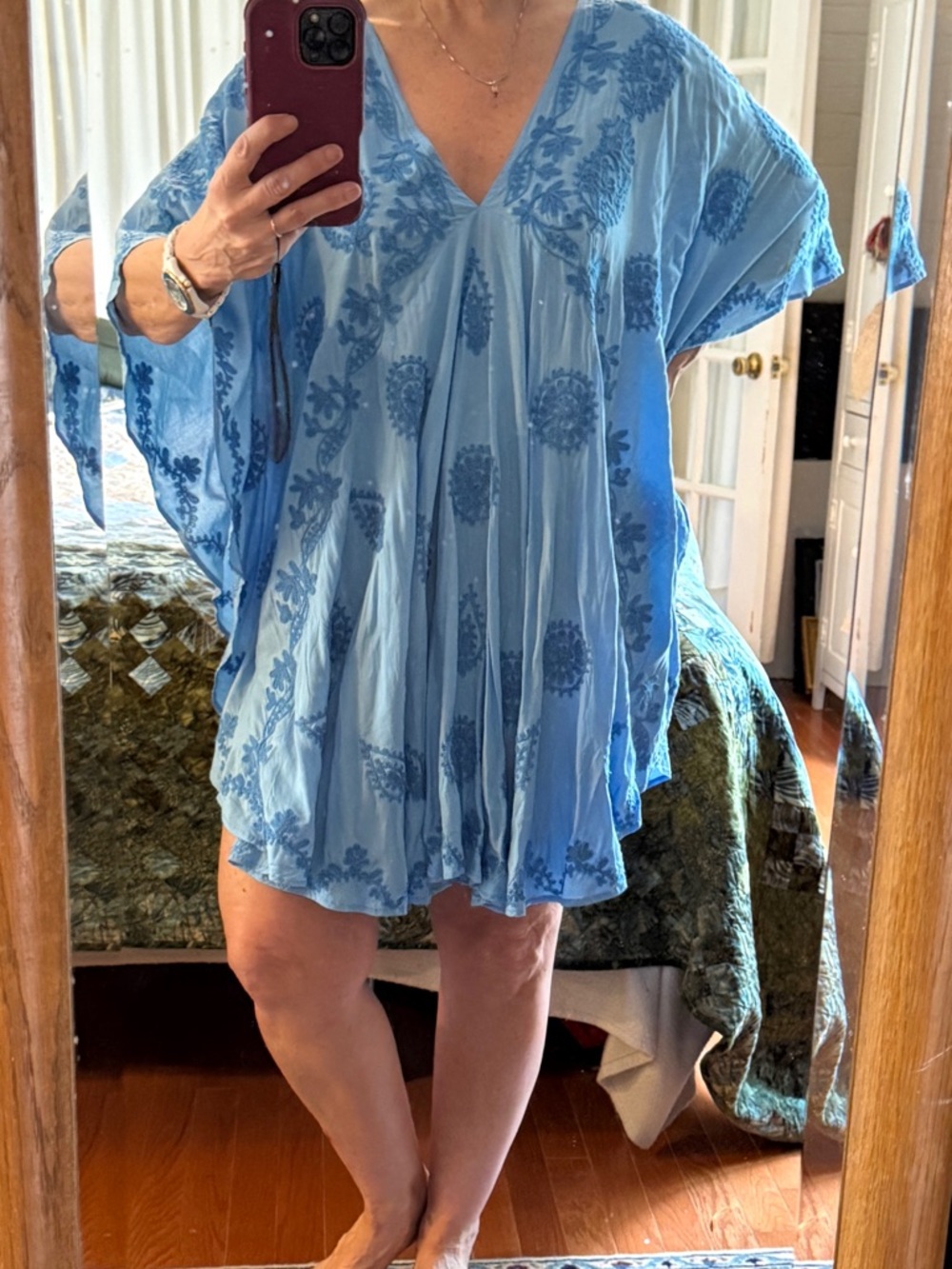 Light Blue Embroidered V-Neck Tunic